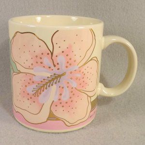 Laurel Burch Wild Hibiscus Mug for Coffee or Tea Pastel Colors Gold Trim